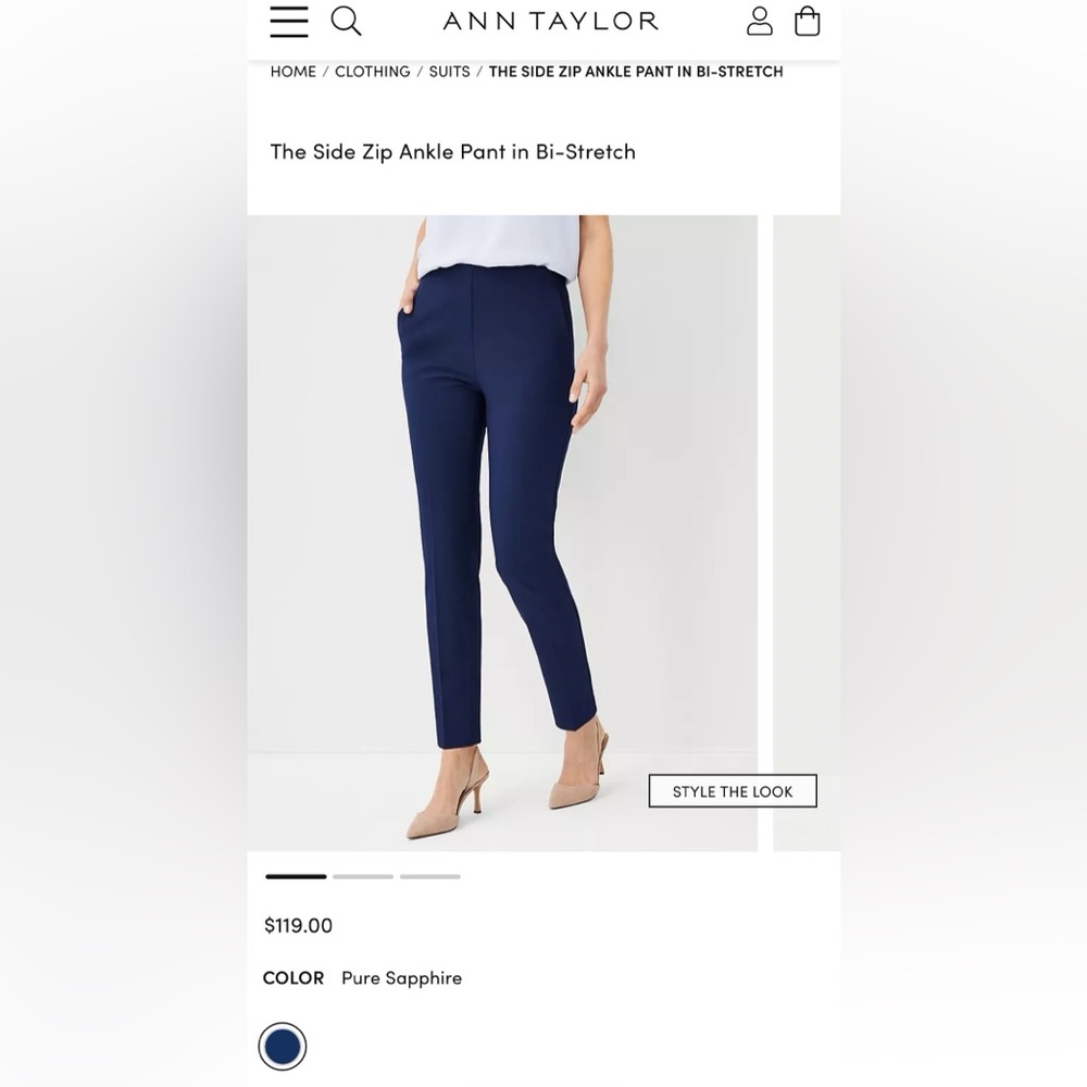 NWOT Ann Taylor Suiting: Sapphire Side Zip Ankle Pants in Bi-Stretch